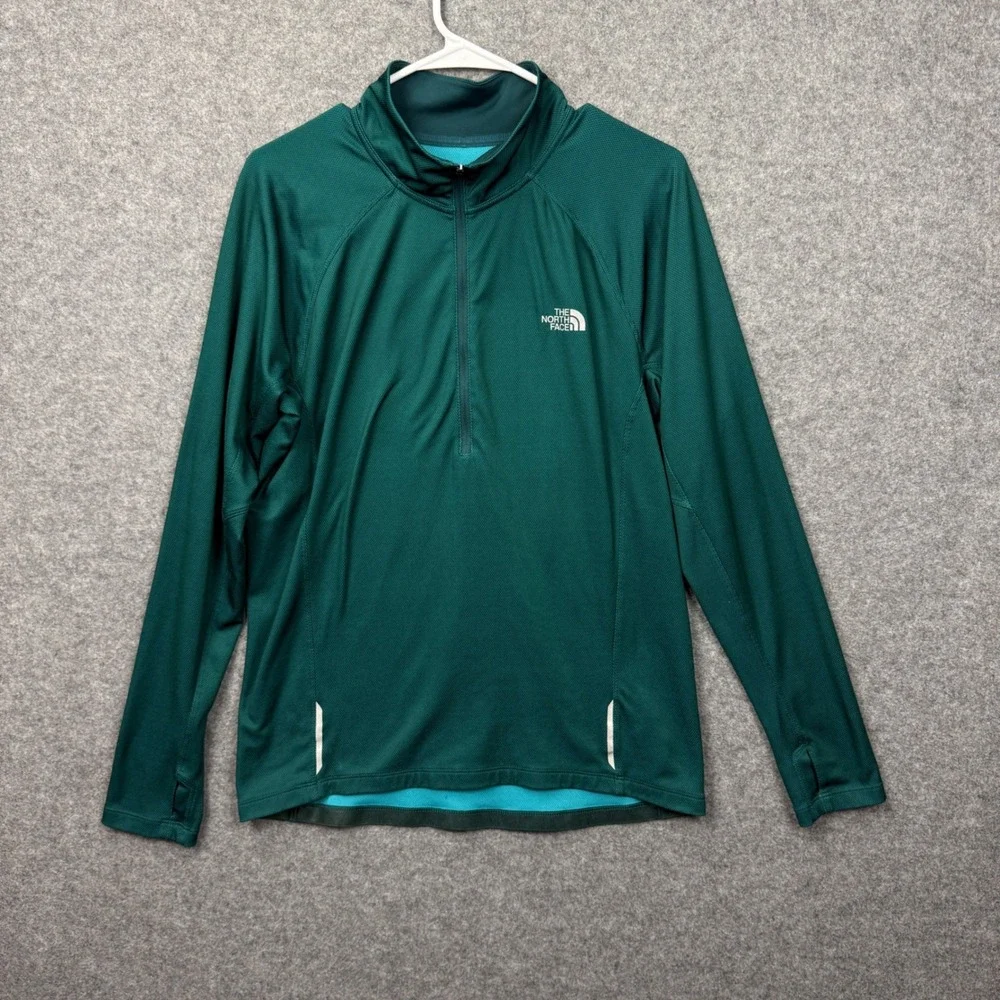 The North Face Mens FlashDry Quarter Zip Pullover Green Long Sleeve Size M